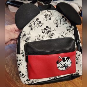 Disney Mickey & Minnie Mouse Mini Backpack Purse Black White Red w/ 3-D Ears